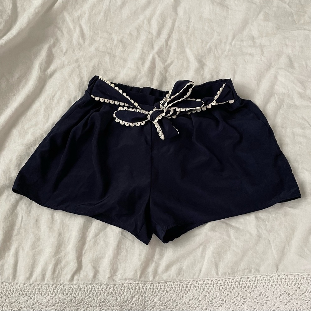 Francesca's SMALL Navy Scallop Tie Shorts Anthropologie